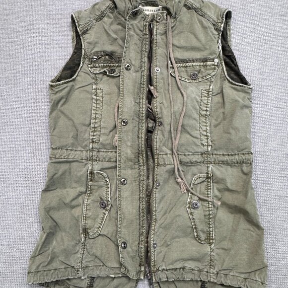 Marrakech Womens Small Olive Green Distressed Hooded Utility Vest Zip Snap Front - Picture 6 of 16